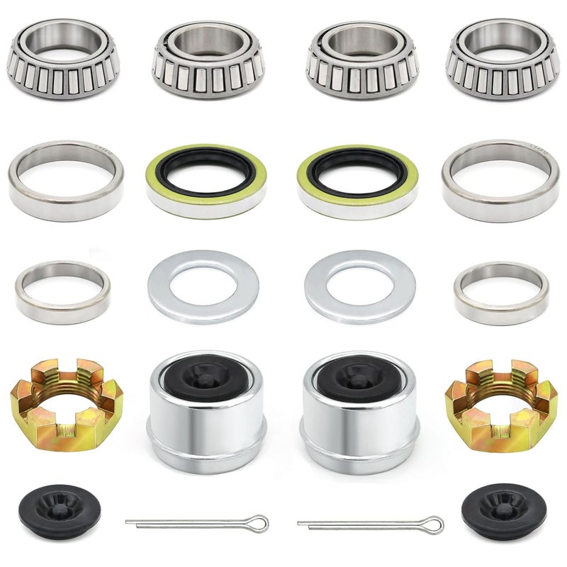 TiciKim 2 Sets 3500 LB Boat Trailer Axle Bearing Kits L68149 L44649 Bearing Kits, 171255TB Grease Seals, Spindle Nuts, 1.98" Trailer Dust Caps and Rubber Plugs, Cotter Pins, Washers for 3500 LB #84 Spindle - Image 1
